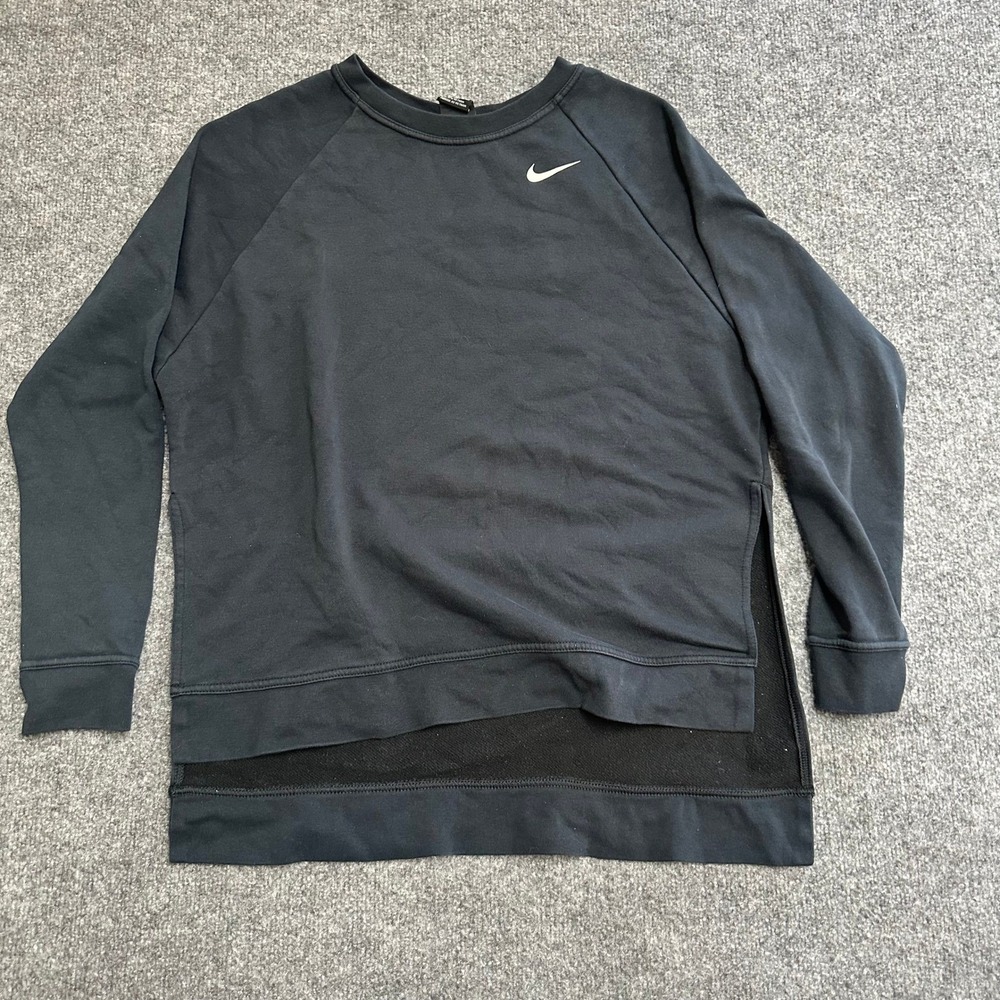 Nike Sweatshirt Womens Size S Black Dri-FIT Fleece Raglan Side Slit Athletic